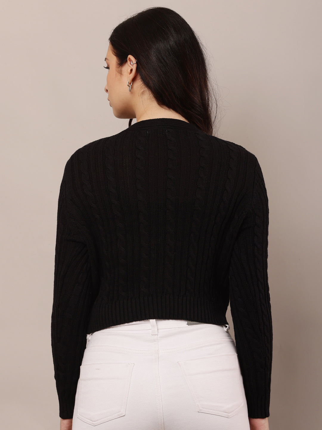 Cotton Full Sleeve with V-Neck Black Cardigan
