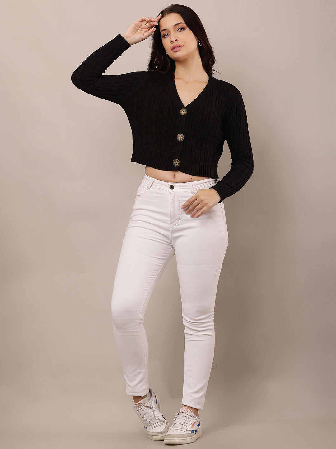 Cotton Full Sleeve with V-Neck Black Cardigan
