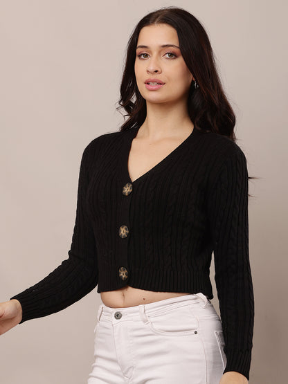 Cotton Full Sleeve with V-Neck Black Cardigan