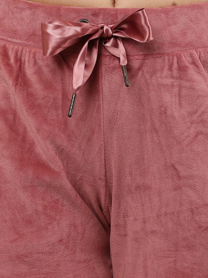 Polyester Elastic Waist with drawstring Winter Soft & Warm Light Wine Pyjama