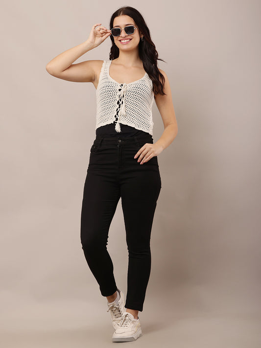 Summer Crochet Hollow-Out Knit Vest Sleeveless off-white Top
