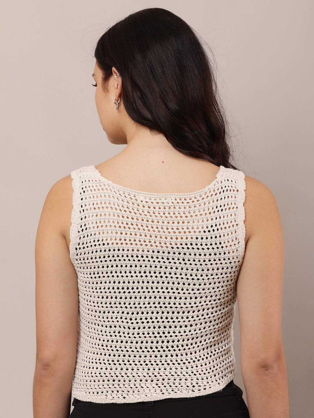 Summer Crochet Hollow-Out Knit Vest Sleeveless off-white Top