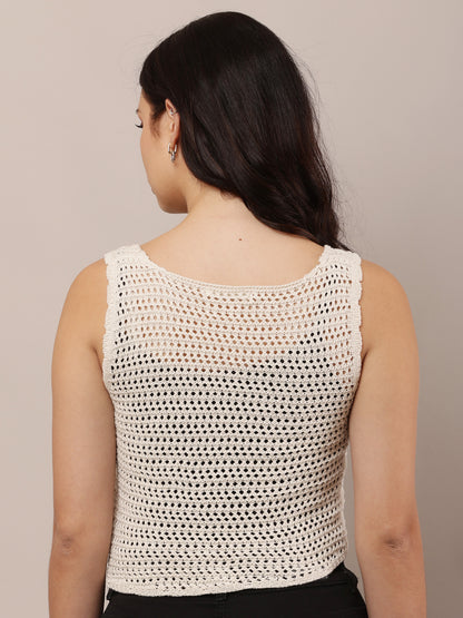 Summer Crochet Hollow-Out Knit Vest Sleeveless off-white Top