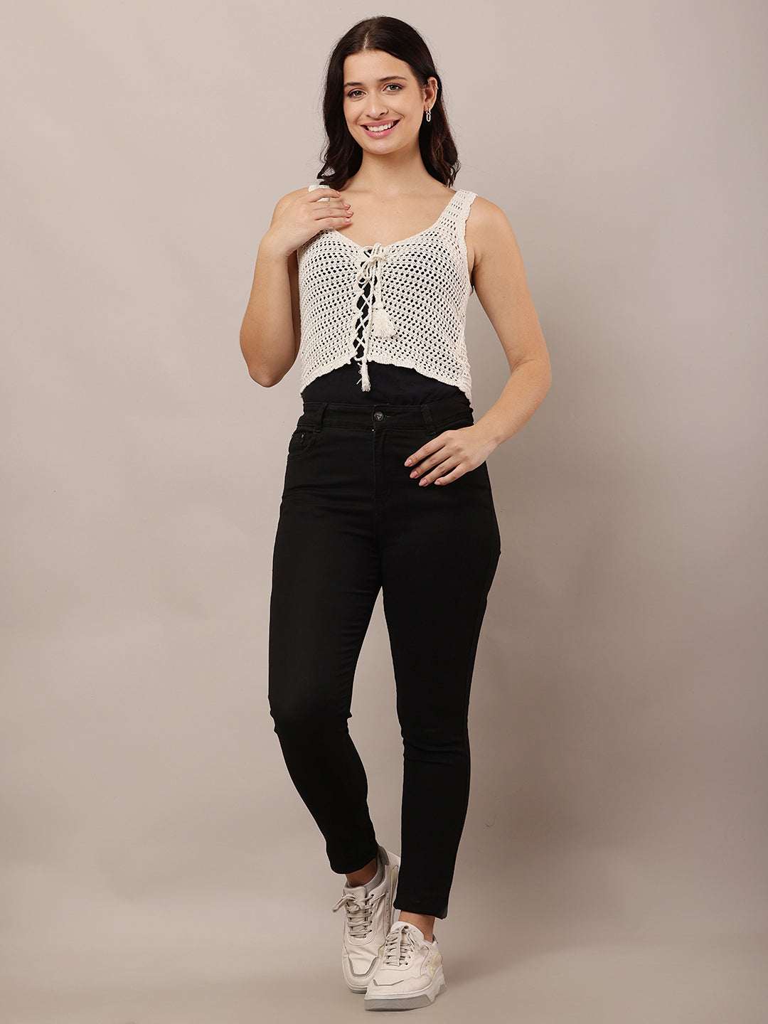 Summer Crochet Hollow-Out Knit Vest Sleeveless off-white Top