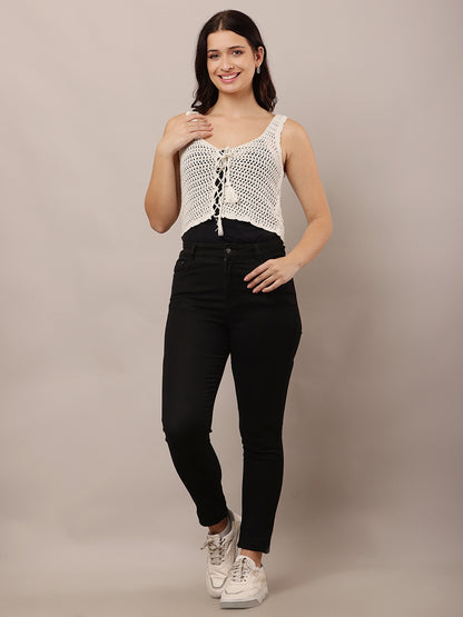 Summer Crochet Hollow-Out Knit Vest Sleeveless off-white Top