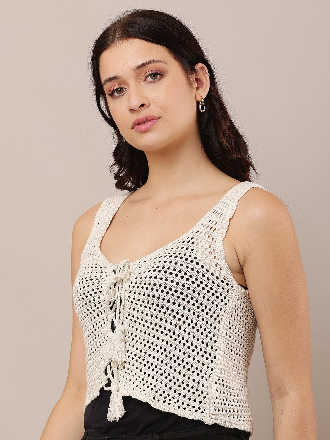 Summer Crochet Hollow-Out Knit Vest Sleeveless off-white Top