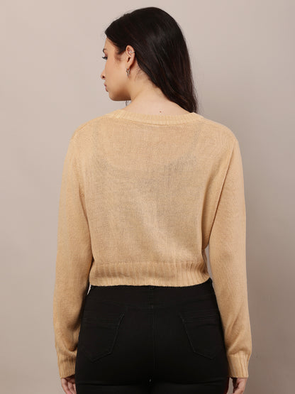 Acrylic Full Sleeve with V-Neck Beige Cardigan