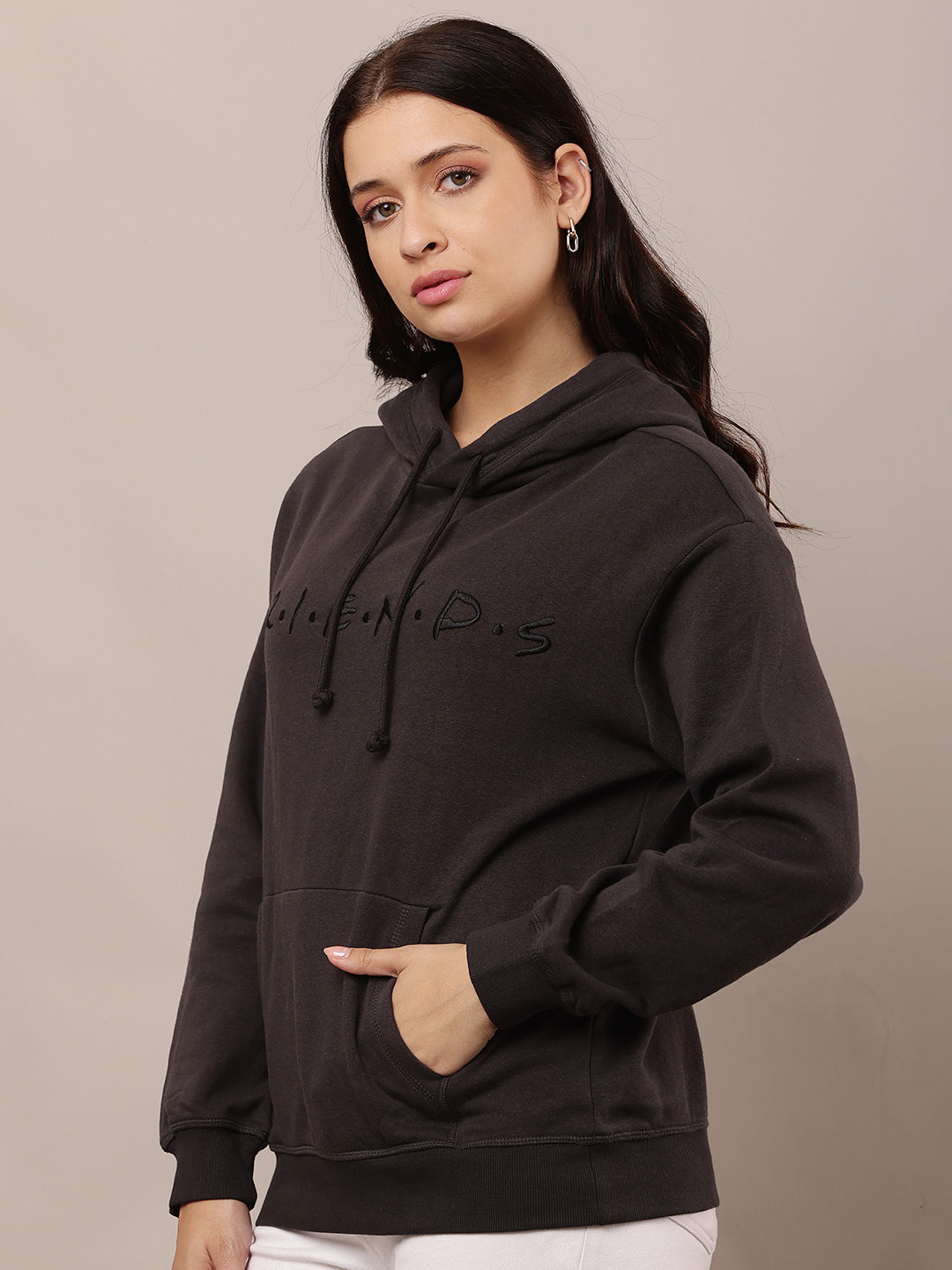 Cotton Full Sleeve Hooded Solid Dark Grey Sweatshirt