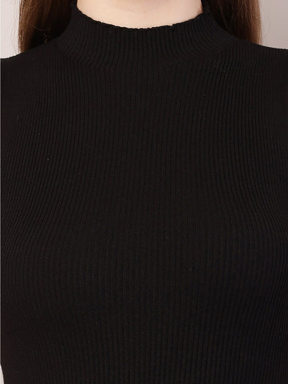 Viscose High-Neck with Sleeveless Black Bodycon Dress