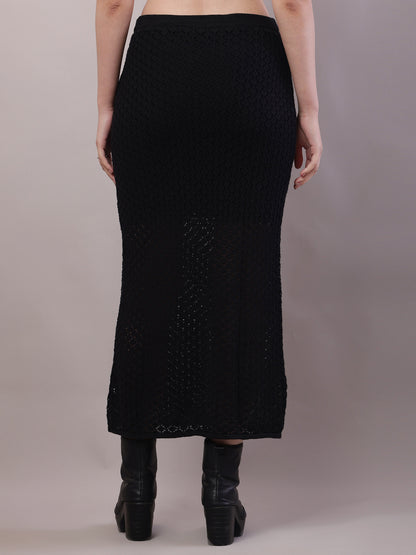 Cotton Mesh Crochet Black Sexy Sheer Maxi Skirt