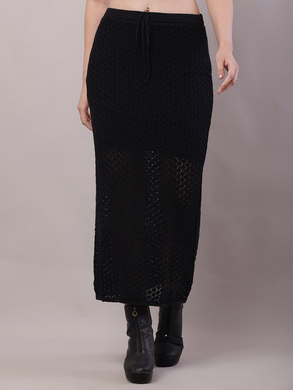 Cotton Mesh Crochet Black Sexy Sheer Maxi Skirt