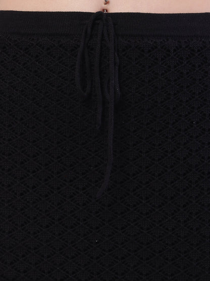 Cotton Mesh Crochet Black Sexy Sheer Maxi Skirt