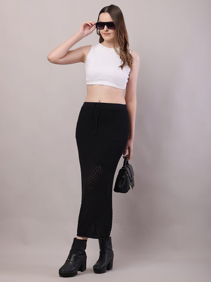 Cotton Mesh Crochet Black Sexy Sheer Maxi Skirt