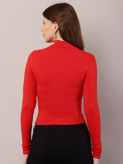 Acrylic Turtle Neck with Full Sleeve Red Sweater
