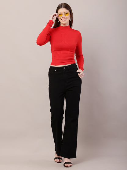 Acrylic Turtle Neck with Full Sleeve Red Sweater