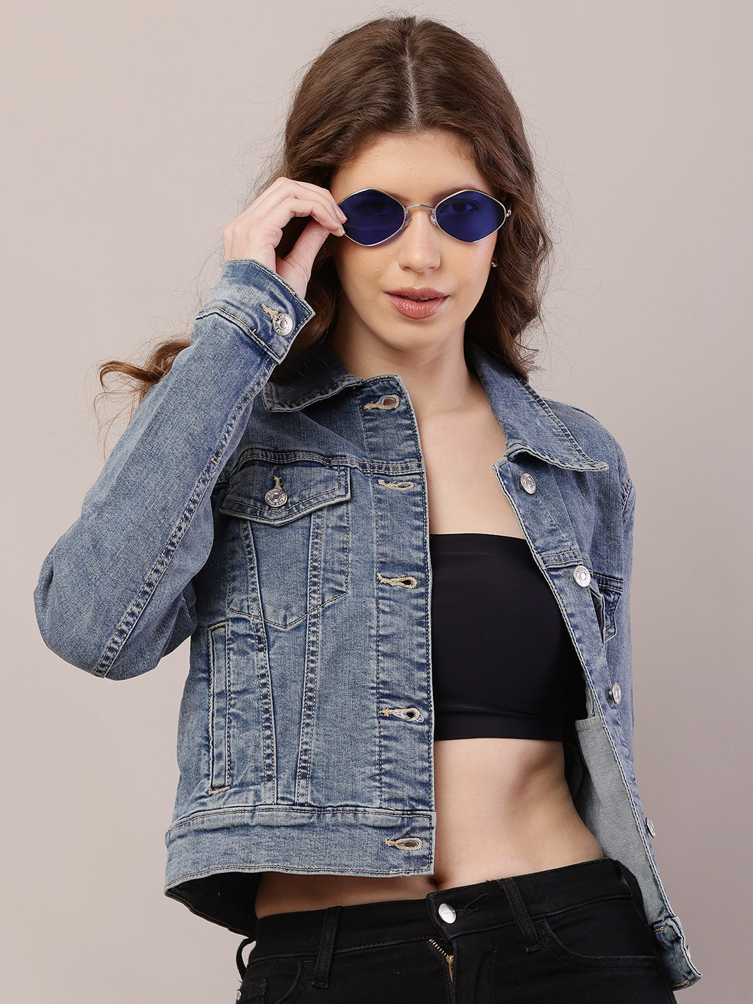 Cotton Denim Full Sleeve with Shirt Collar Dark Blue Jacket