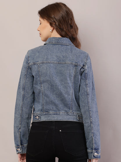 Cotton Denim Full Sleeve with Shirt Collar Dark Blue Jacket