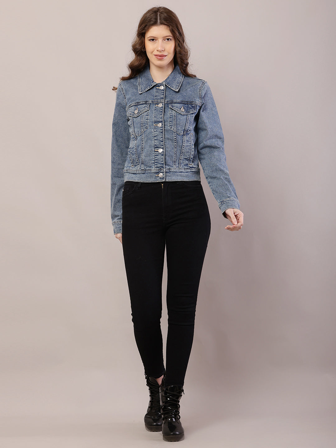 Cotton Denim Full Sleeve with Shirt Collar Dark Blue Jacket