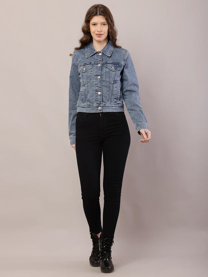 Cotton Denim Full Sleeve with Shirt Collar Dark Blue Jacket