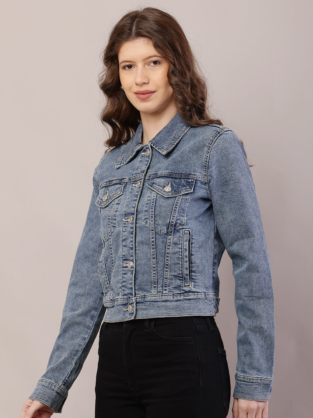 Cotton Denim Full Sleeve with Shirt Collar Dark Blue Jacket