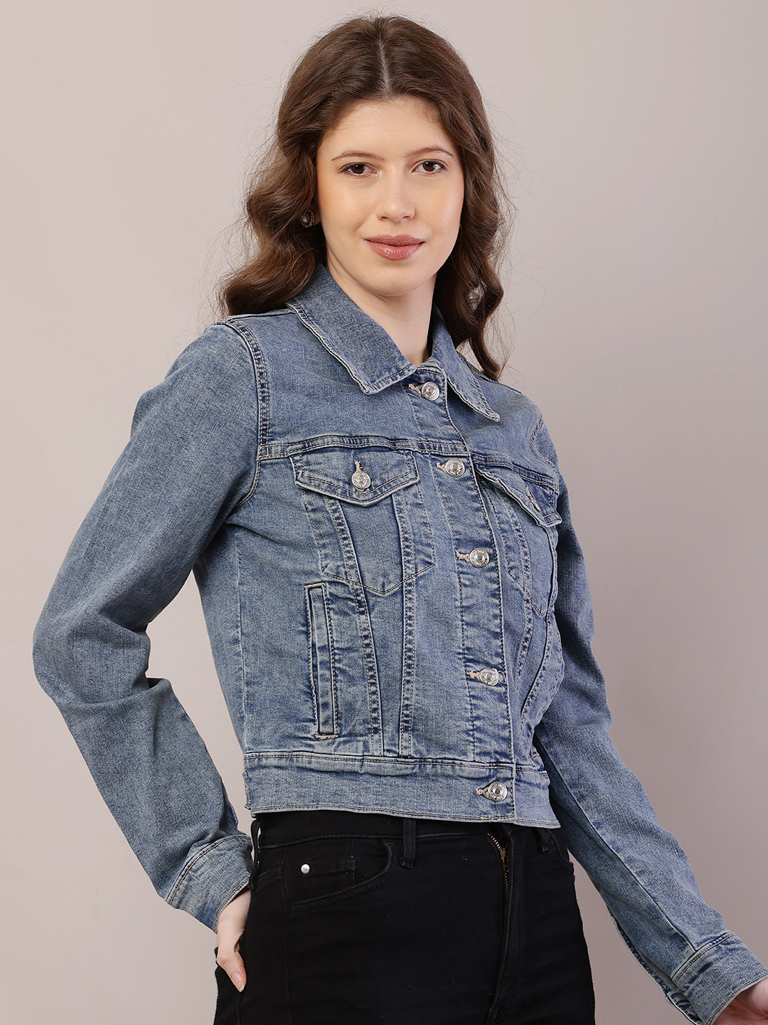 Cotton Denim Full Sleeve with Shirt Collar Dark Blue Jacket