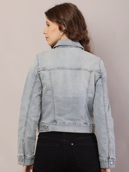 Cotton Denim Full Sleeve with Shirt Collar Light Blue Jacket