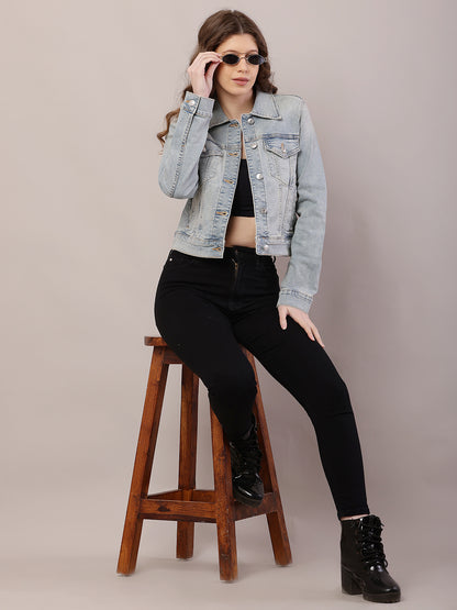 Cotton Denim Full Sleeve with Shirt Collar Light Blue Jacket