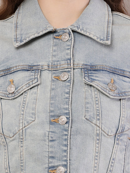 Cotton Denim Full Sleeve with Shirt Collar Light Blue Jacket