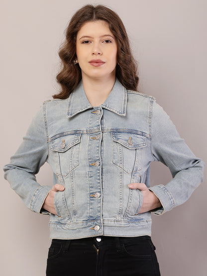 Cotton Denim Full Sleeve with Shirt Collar Light Blue Jacket