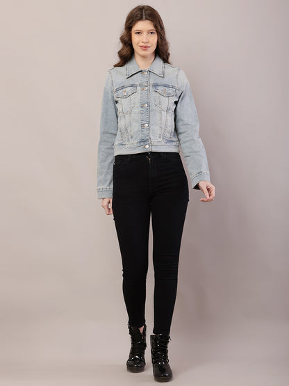 Cotton Denim Full Sleeve with Shirt Collar Light Blue Jacket