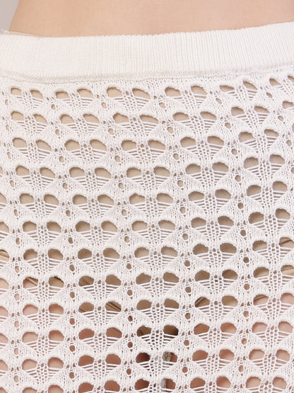 Polyester Mesh Crochet Side Slit Cut off-White Sexy Sheer Maxi Skirt