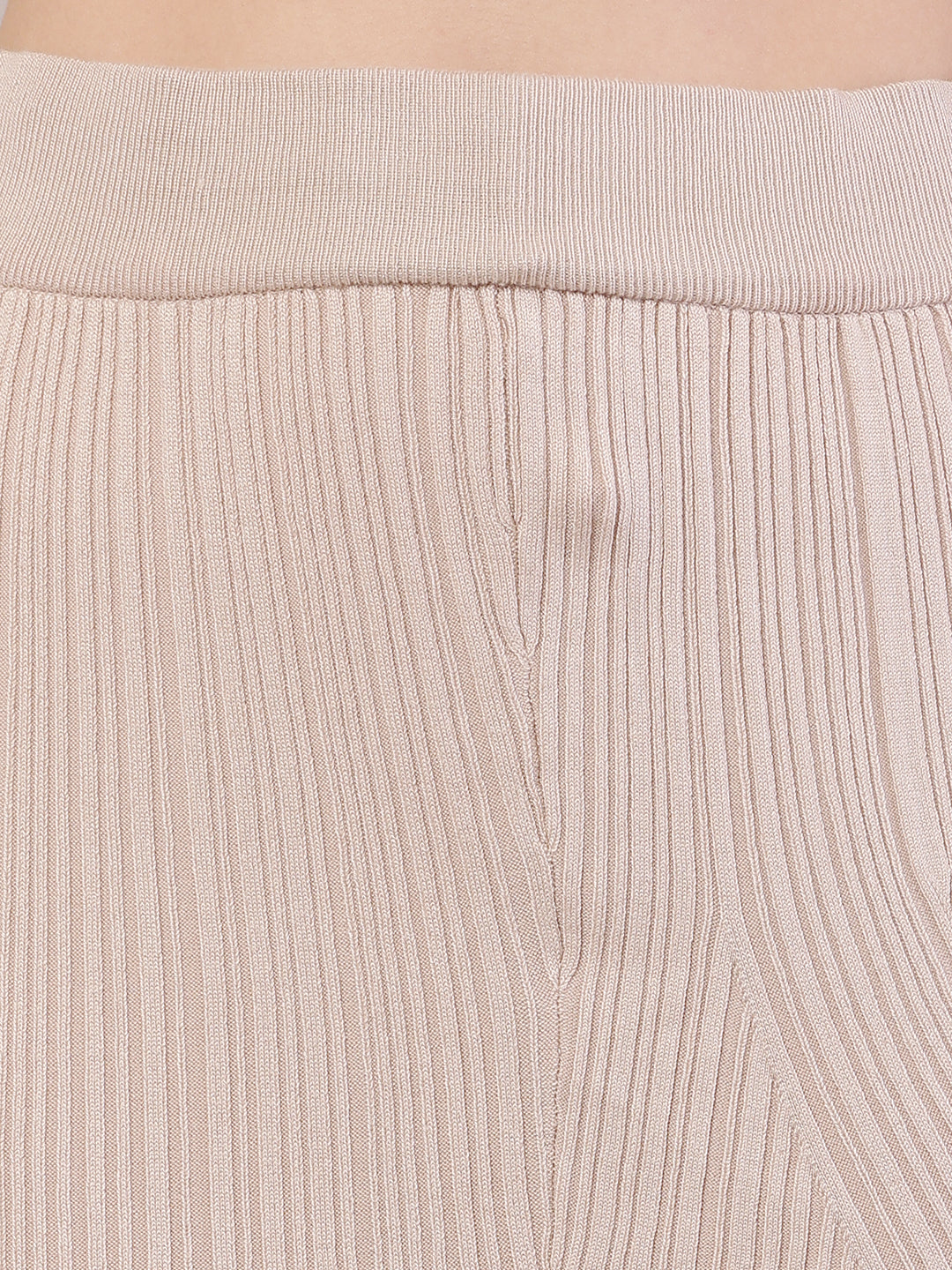 Acrylic Knitted Ribbed A-line Beige Skirt