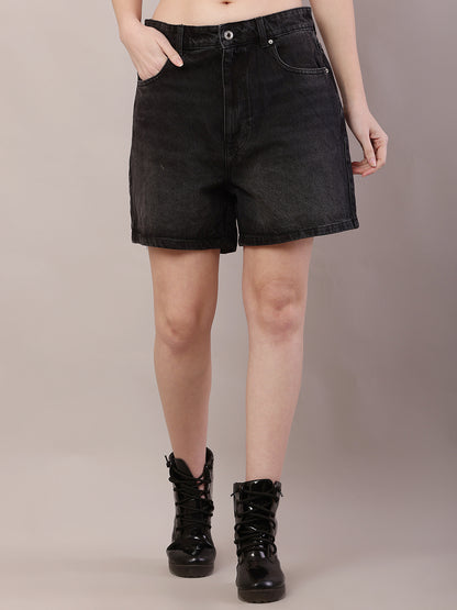 Cotton Solid with Belt loops Black Short