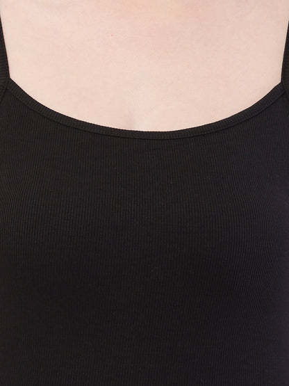 Viscose Sleeveless with Square Neck Black Shoulder Strap Bodycon Dress
