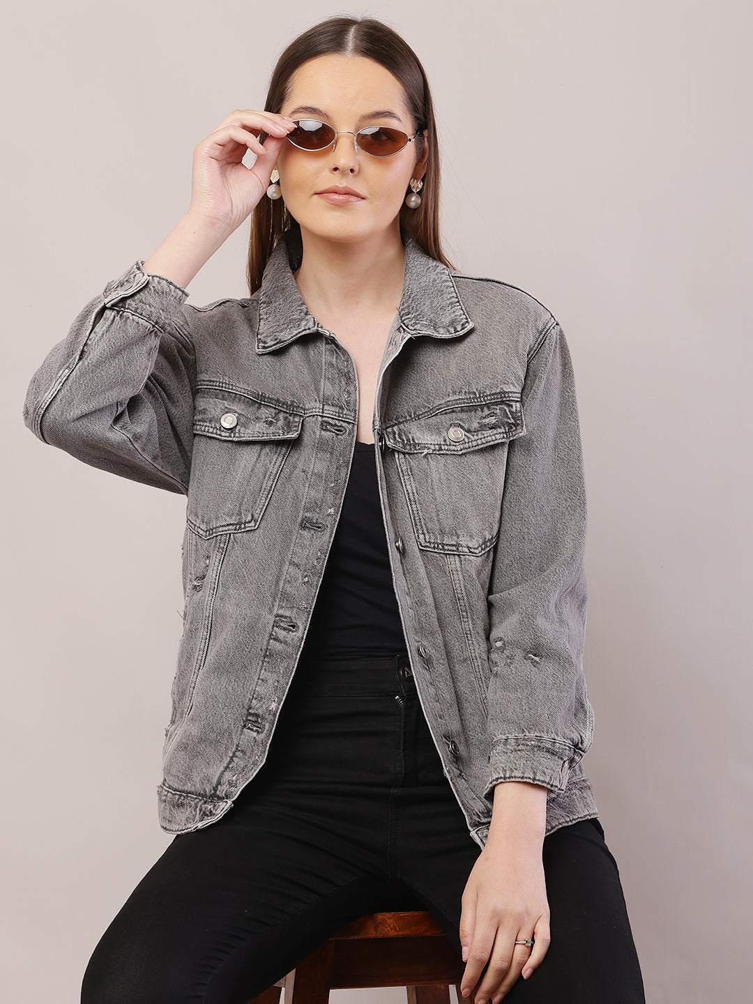 Cotton Full Sleeve with Shirt Collar Light Grey Jacket