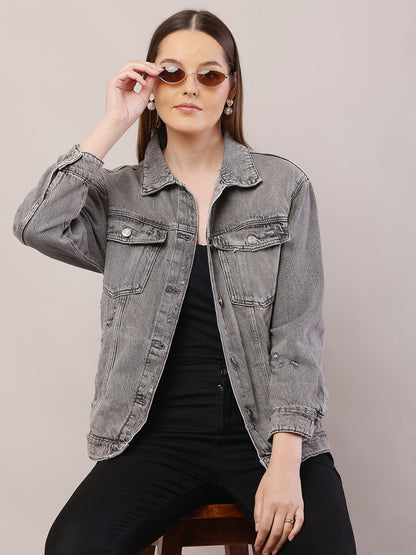 Cotton Full Sleeve with Shirt Collar Light Grey Jacket