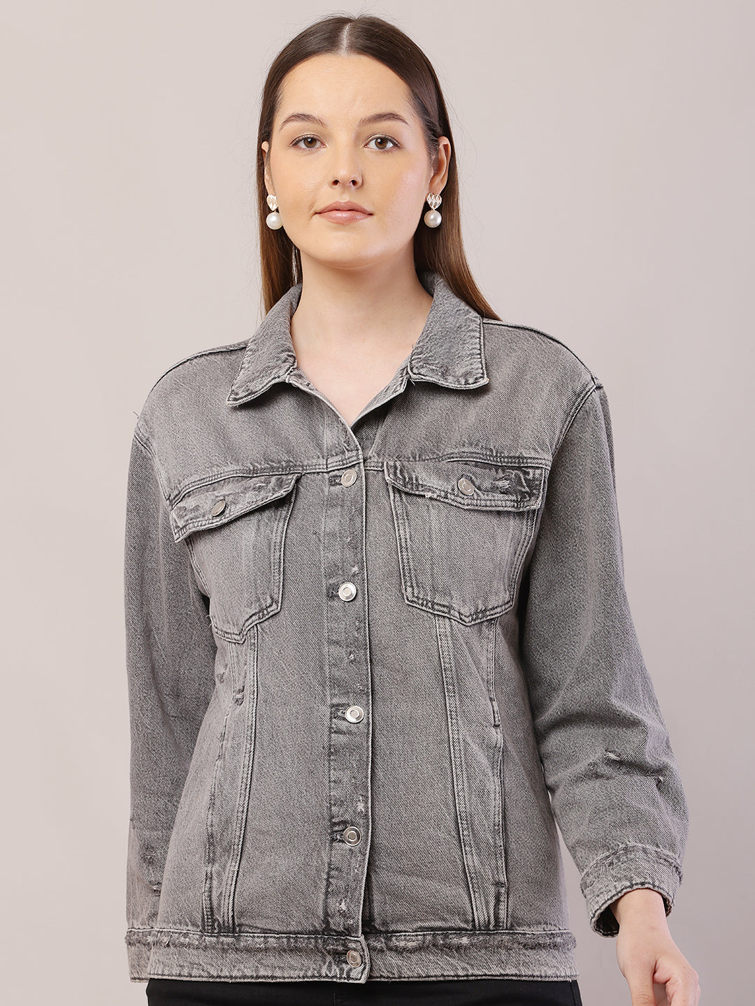 Cotton Full Sleeve with Shirt Collar Light Grey Jacket