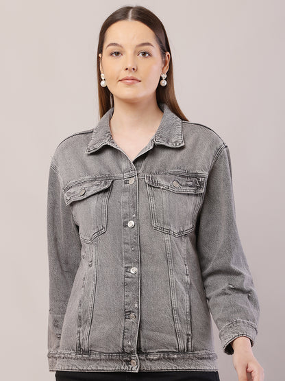 Cotton Full Sleeve with Shirt Collar Light Grey Jacket