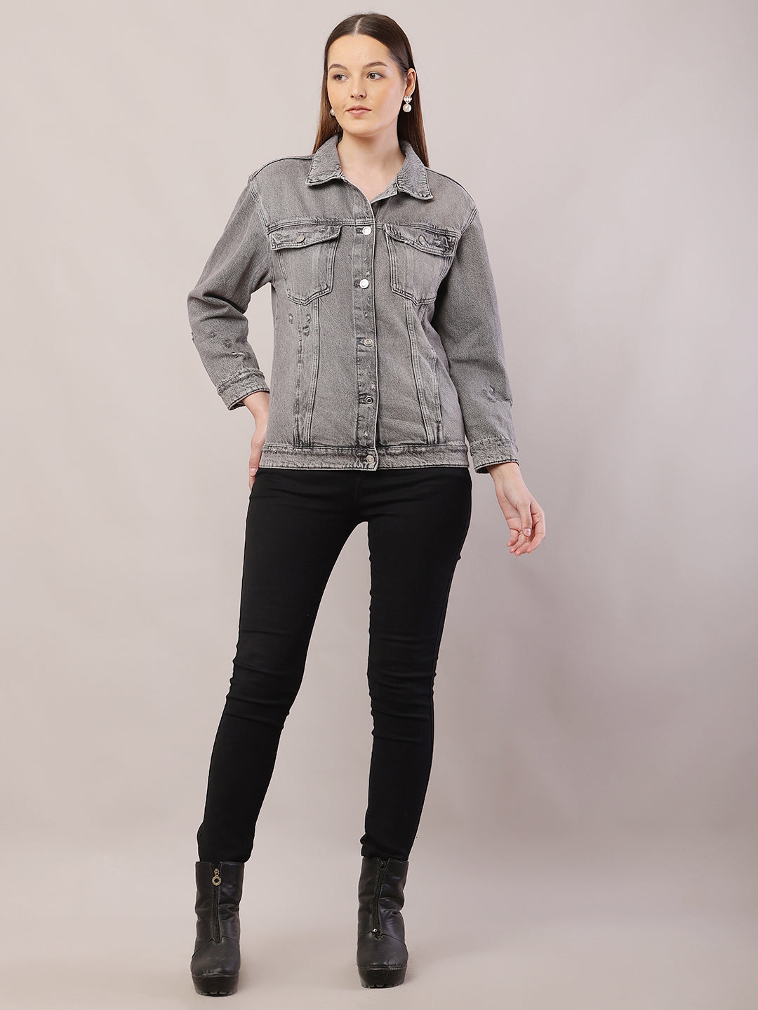 Cotton Full Sleeve with Shirt Collar Light Grey Jacket
