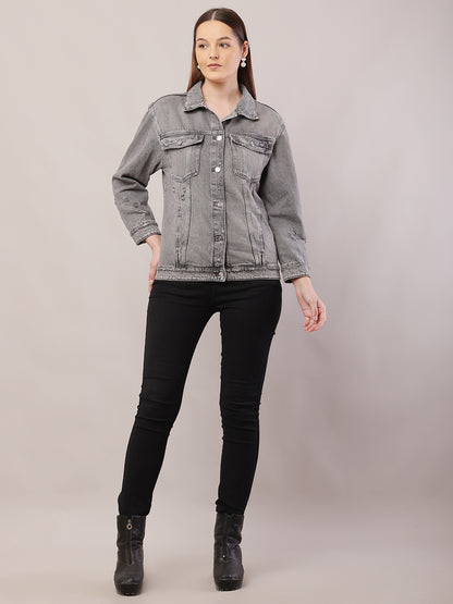 Cotton Full Sleeve with Shirt Collar Light Grey Jacket