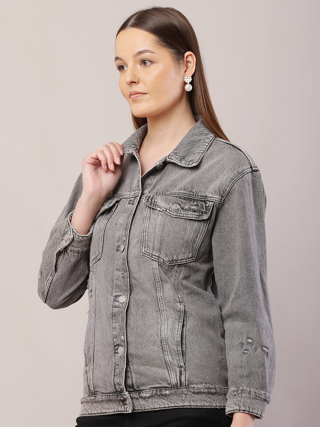 Cotton Full Sleeve with Shirt Collar Light Grey Jacket