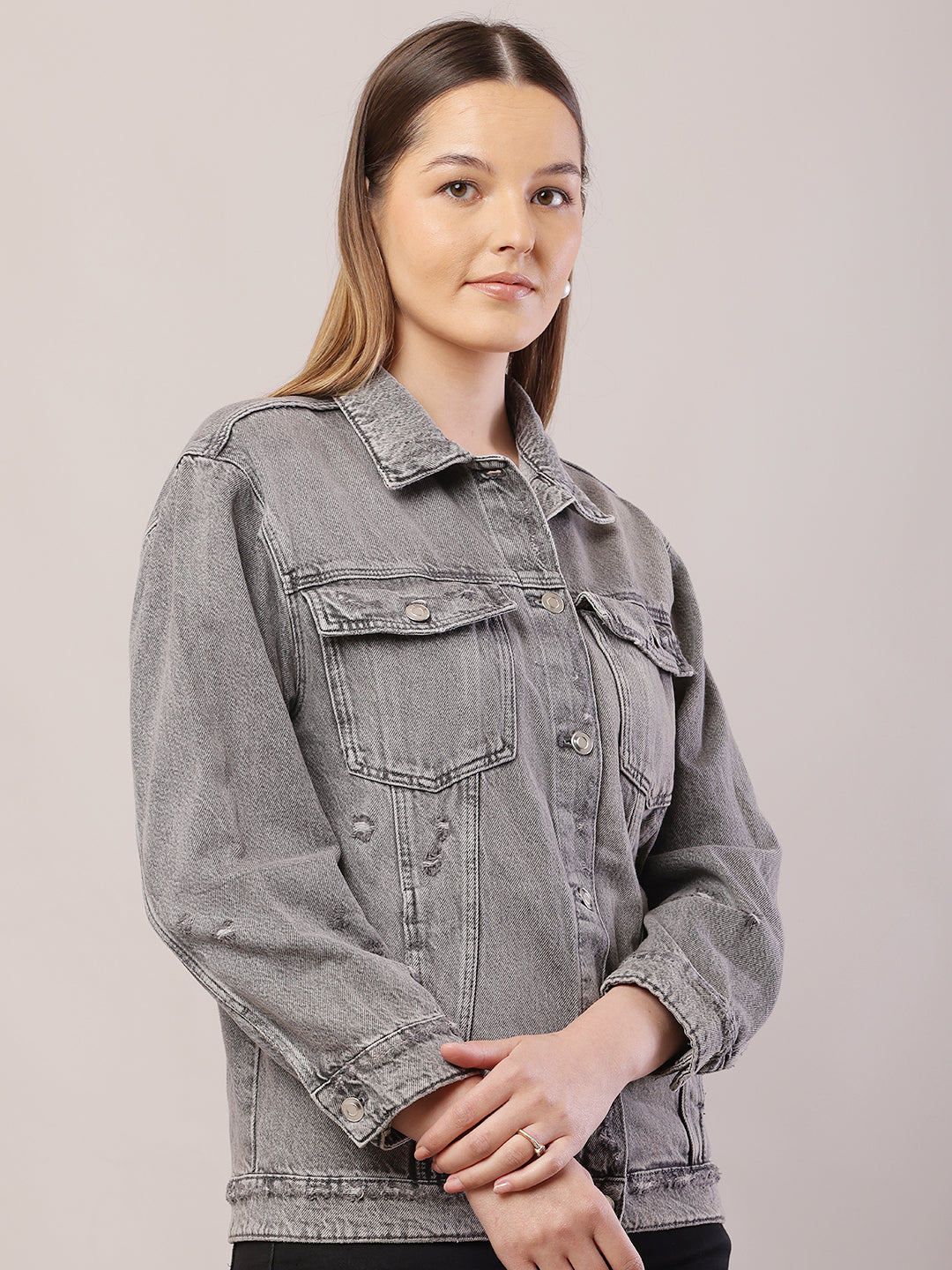 Cotton Full Sleeve with Shirt Collar Light Grey Jacket