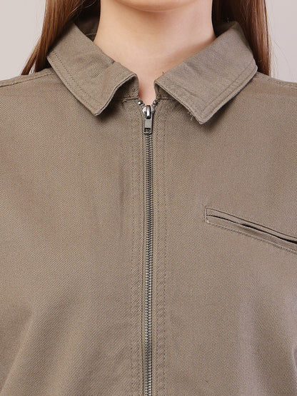 Cotton Full Sleeve with Shirt Collar Loose Style Dark Green Jacket