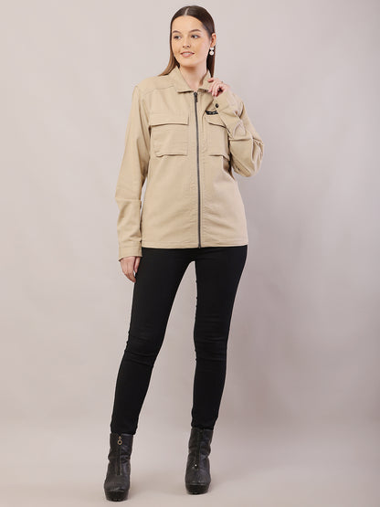 Cotton Full Sleeve with Shirt Collar Brown Jacket