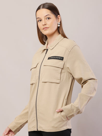 Cotton Full Sleeve with Shirt Collar Brown Jacket