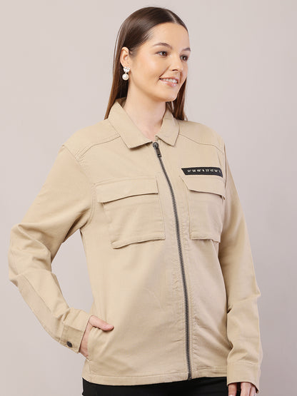 Cotton Full Sleeve with Shirt Collar Brown Jacket