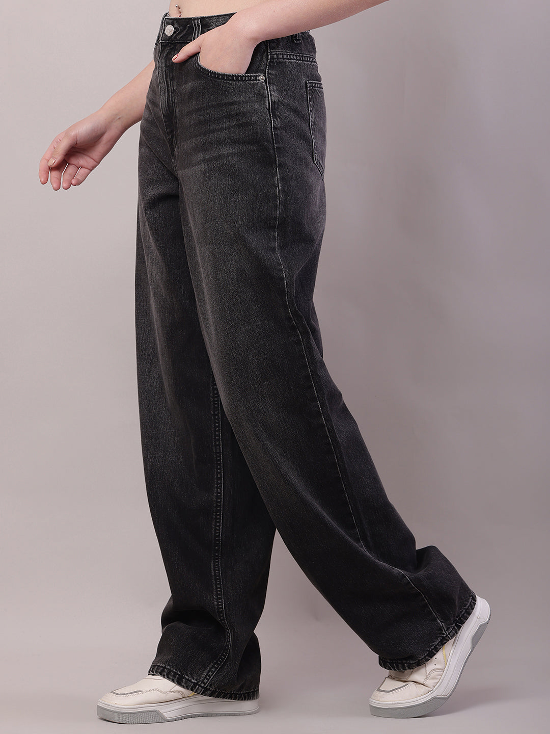 Cotton Regular Fit Full Length Grey Pant