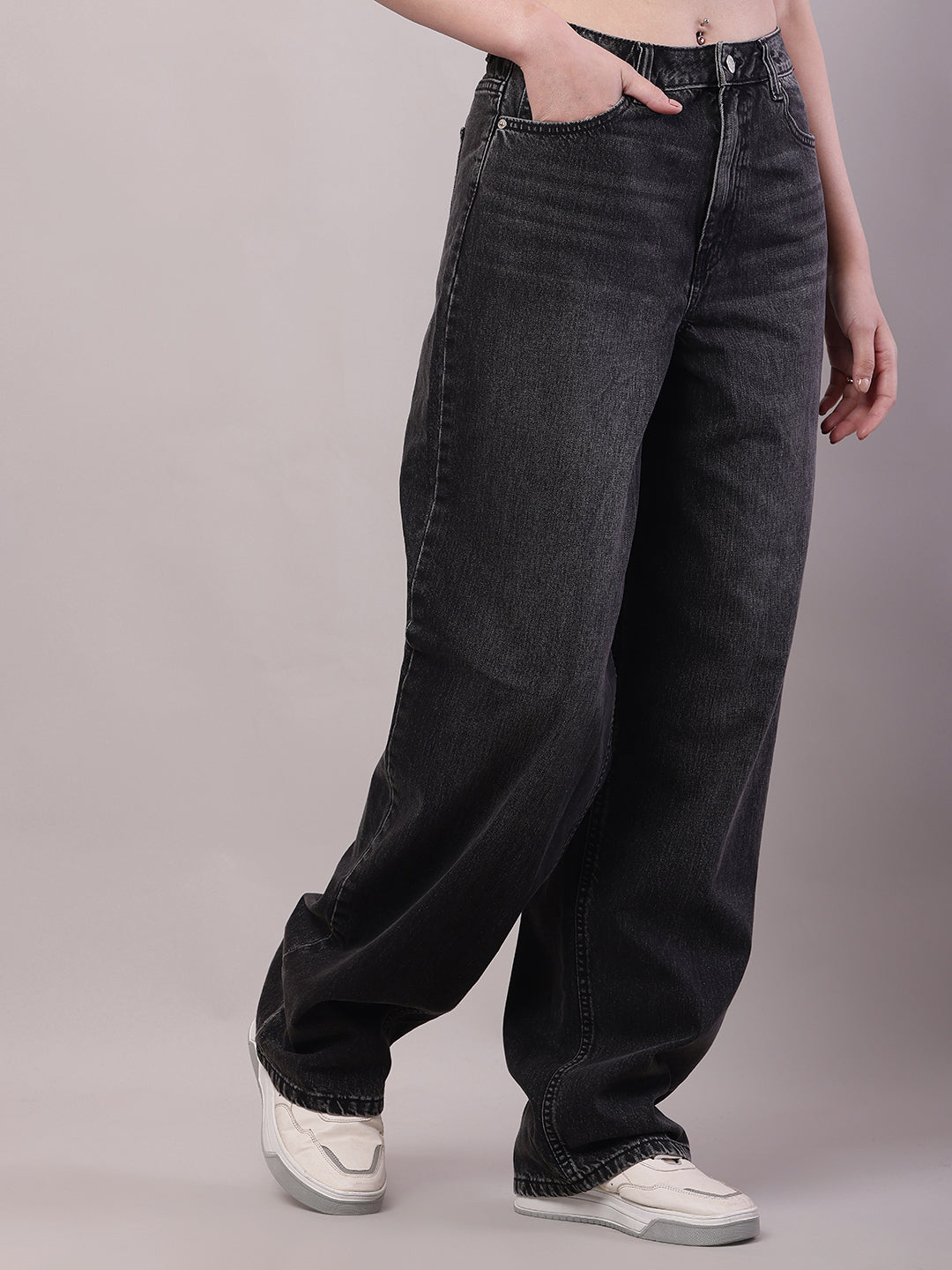 Cotton Regular Fit Full Length Grey Pant