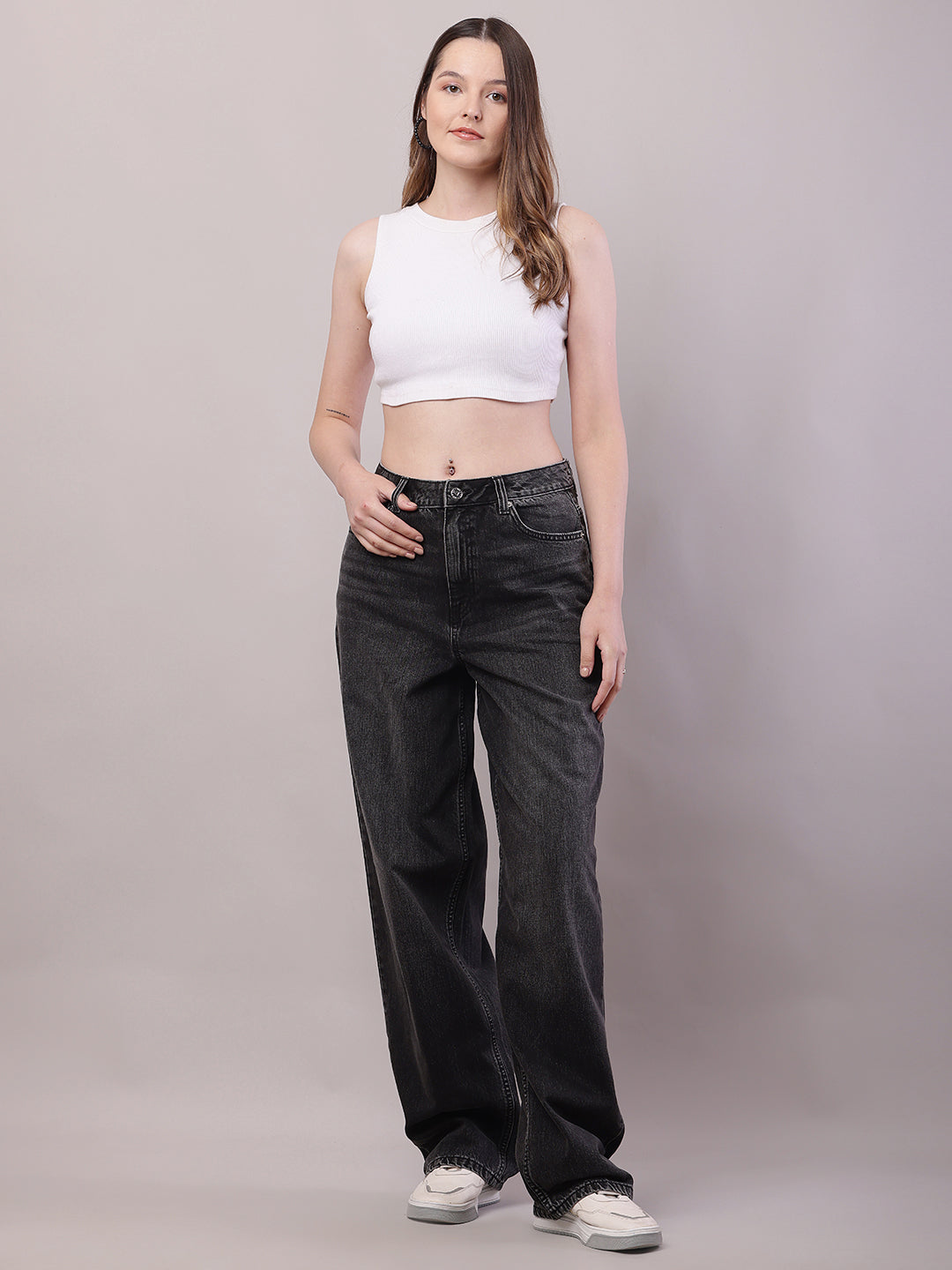 Cotton Regular Fit Full Length Grey Pant