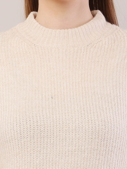Acrylic Full Sleeve with Crew-Neck Cream Sweater